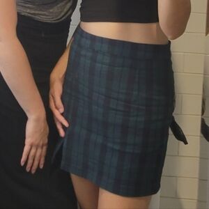 Garage Plaid Navy Blue And Green Mini Skirt